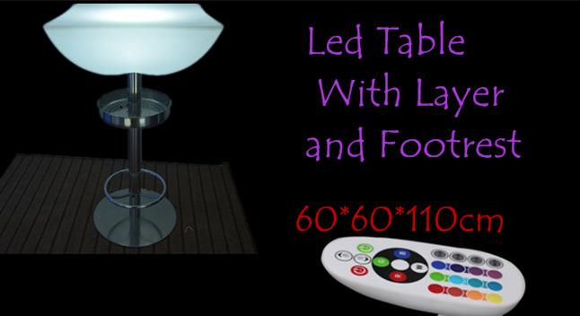 병 층과 Footrest에 재충전용 다채로운 LED에 의하여 점화되는 탁자
